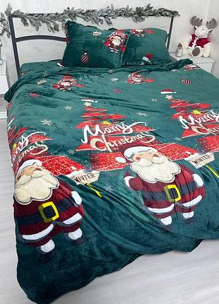 Новогоднее постельное велюровое белье евро размер