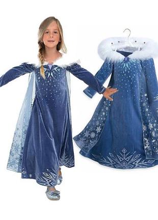 Детское карнавальное платье велюровое для девочки эльзы фроузен с мехом на рост 140 см