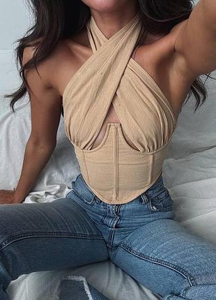Корсетний топ під льон бежевий на змійці