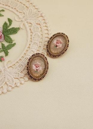 1928 винтажные клипсы, золотистые камеи, розы, бренд, винтаж