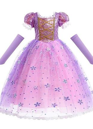 Пышное фиолетовое платье принцессы рапунцель с пайетками для девочки р. 100-140 – хлопок, фатин, кружево 120