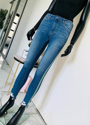 Джинсы zara z1975 denim skinny, с лампасами, необработанный край, размер uk 8 (36 eur)