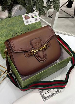 Сумка люкс качество кожаная полный комплект стиль гуччи, шоколад