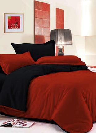 Комплект постельного белья двусторонний - "черный + винный" сатин премиум класса