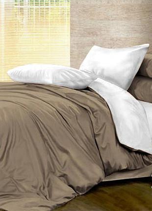 Комплект постельного белья двусторонний "белый + порох"- сатин премиум класса