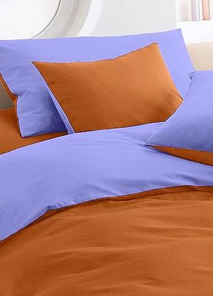 Комплект постельного белья двустороннего -"сирень + медовый" сатин премиум класса сатин, евро-макси