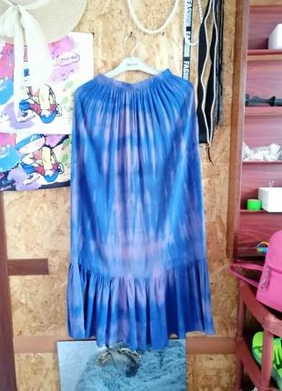 Юбка высокая посадка натуральные хлопок длинная с пола нам принт тай дай