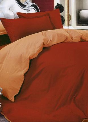 Комплект постельного белья двусторонний - "винный + медовый" сатин премиум класса
