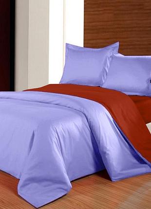 Комплект постельного белья двусторонний "сирень + винный" - сатин премиум класса сатин, семейное