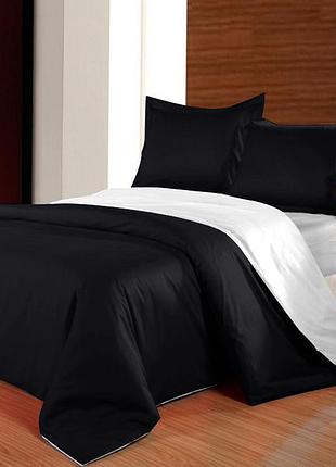 Комплект постельного белья двусторонний - "черный + белый" сатин премиум класса сатин, евро-макси
