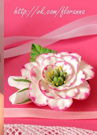 "розовые эустомы" (заколка+браслет) украшения для девушки с цветами из полимерной глины