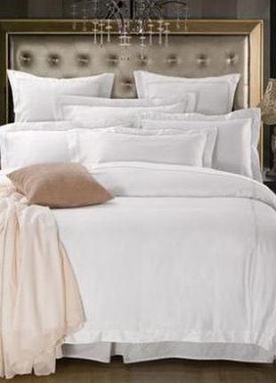 Комплект постільної білизни сатин преміум класу білий з французькими вушками євро