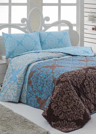 Покрывало стеганое с наволочками 200х220см minerva turkuaz eponj home