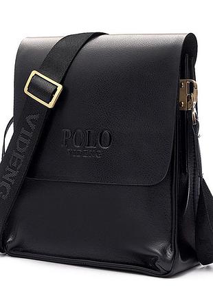 Мужская сумка через плечо polo videng барсетка сумка-планшет часы в подарок черный