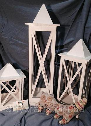 Декоративные подсвечники фонари 25 см, 45 см, 65 см белые (3 шт)