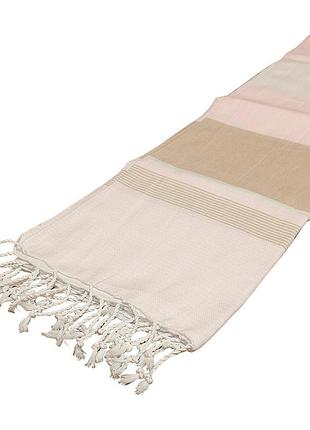 Пештемаль сапфир бежевая с коричневыми и розовыми полосками