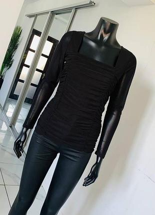 Mohito | элегантный черный топ с квадратным вырезом и драпировкой | размер m