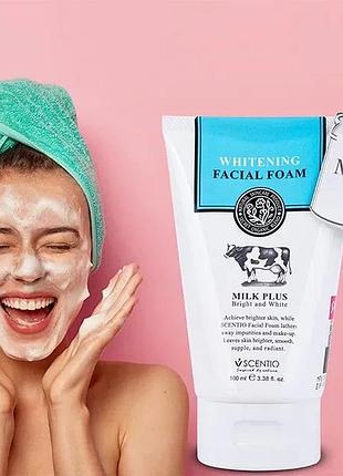 Отбеливающая крем - пенка для лица с коензимом q10 milk plus scentio, 100g