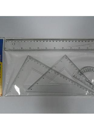 Набор линеек 8025 пластик (2 угольника+линейка 30 см.+транспортир)
