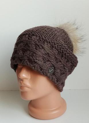 Распродажа остатков! женская вязаная шерстяная длинная шапка с помпоном дeкор jolie осень зима