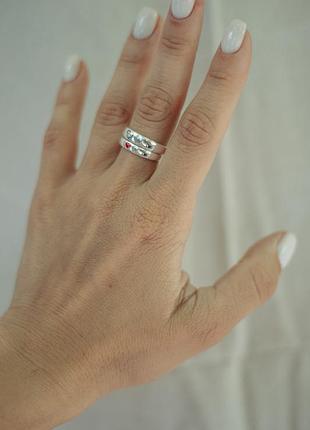 Набор колец сердца черное и красное, комплект из двух колец,регулируемый размер, серебряное покрытие 925 пробы