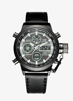 Мужские наручные армейские часы amst(амст) 3003 (темный металлический корпус, черный кожаный ремешок)