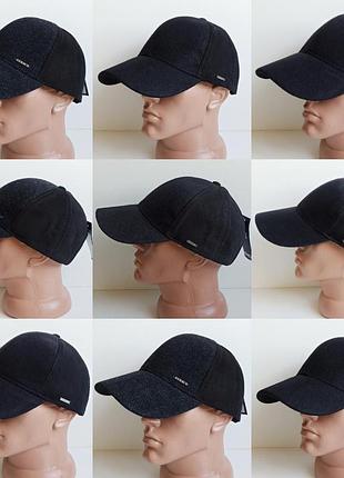 Бейсболка чоловіча тепла котонова вовняна бавовна на флісовому утеплювачі atrics осінь зима чорна