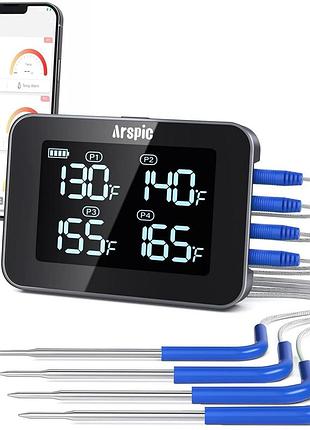 Термометр для барбекю з bluetooth, бездротовий термометр для м'яса, термометр для смаження арспіка з 4 датчика