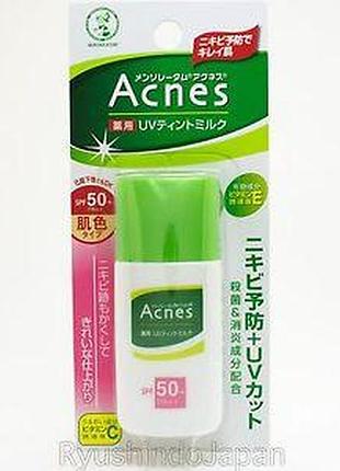Солнцезащитное молочко для проблемной кожи mentholatum acnes medicated uv tinted milk spf 50 pa++ 30 gr