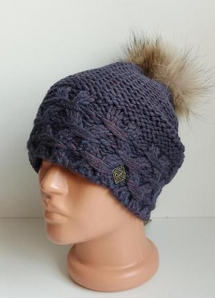 Распродажа остатков! женская вязаная шерстяная длинная шапка с помпоном дeкор jolie осень зима тёмный джинс