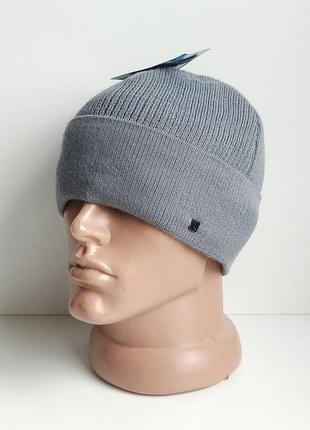 Шапка мужская трикотажная шерстяная зевс leks осень зима на флисе с отворотом металлик