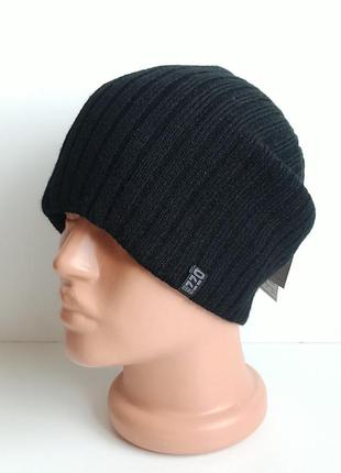 Шапка мужская женская трикотажная шерстяная колпак длинная номер 32 ozzi осень зима на флисе чёрная