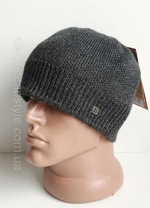 Шапка мужская трикотажная вязаная шапка номер 10 ozzi на флисе цвет черный+антрацит серая