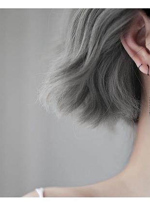 Сережки-протяжки чорні, довгі сережки 57 мм, ниточки з завитками, срібне покриття 925 проби