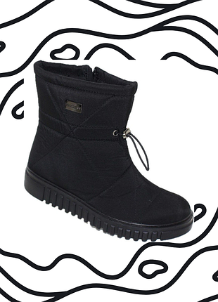 Зимові жіночі чорні чобітки дутики із затяжками та блискавкою