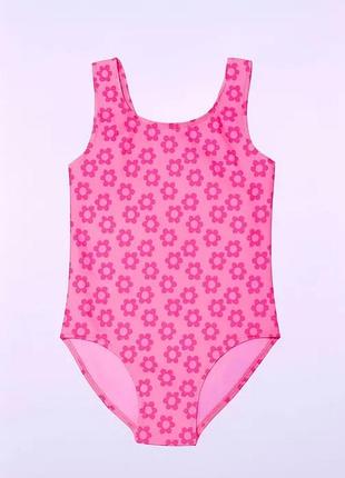 Рожевий яскравий літній суцільний сумісний квітки  купальник для дівчинки 3 роки