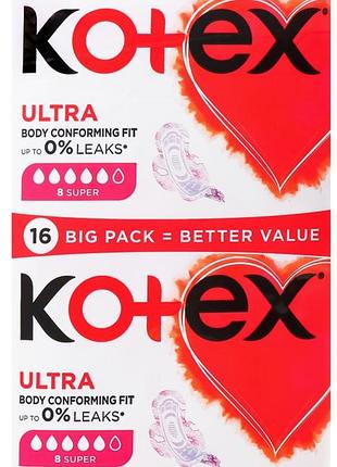 Гигиенические прокладки kotex ultra dry super 16 шт
