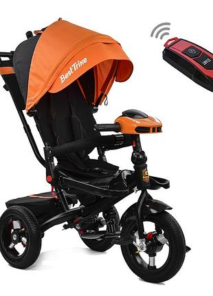 Велосипед 3-колесный с родительской ручкой и пультом best trike апельсиновый, 360° сидение 6088f-3020