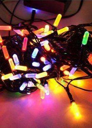 Светодиодная гирлянда комнатная, нить 7м разноцветная, длинная лампа, контроллер, провод черный