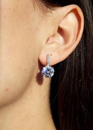 Серьги с большим камнем, серебро