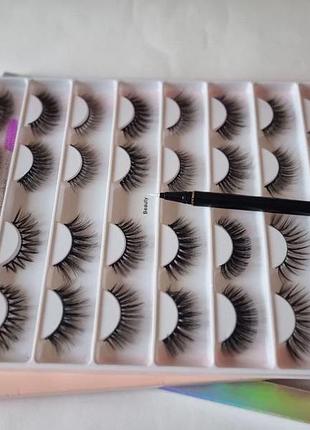 Набор макси многоразовые ресницы без магнитов 16 моделей + маркер подводка для надевания прозрачный