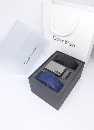 Ремни мужские кожаные черный и синий с пряжкой