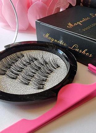 Набор: магнитные ресницы 6d кукольные на 4 магнитах + пинцет для надевания