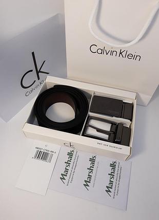 Ремень мужской двусторонний черный коричневый с двумя пряжками кожаный