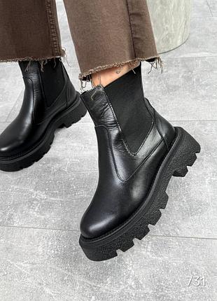 Черевики зимові чорні, шоколадз натуральної шкіри/замші, всередині натуральне хутро