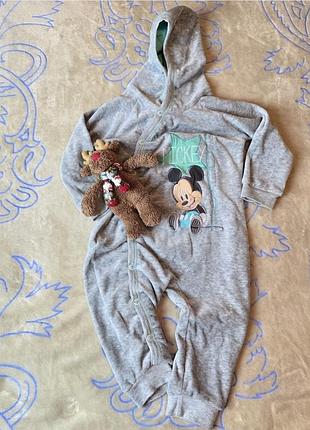 Теплый человечек, слип, комбинезон с капюшоном disney baby, 80 см
