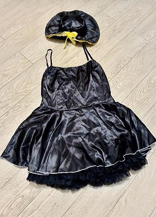 Атласна чорна коротка сукня з капелюхом у вікторіанської стилі для рольових ігор р 12