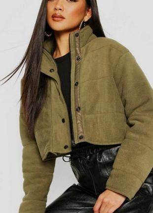 Куртка флисовая, женская, укороченная, хаки. boohoo. размер s
