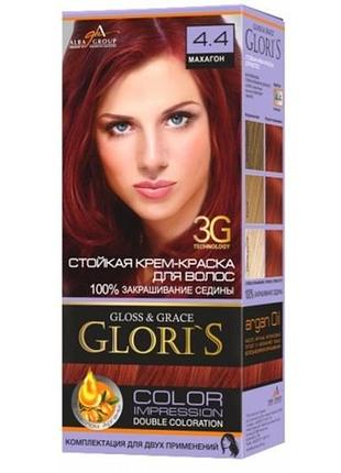 Крем-фарба для волосся gloris колір 4.4 махагон на 1 застосування