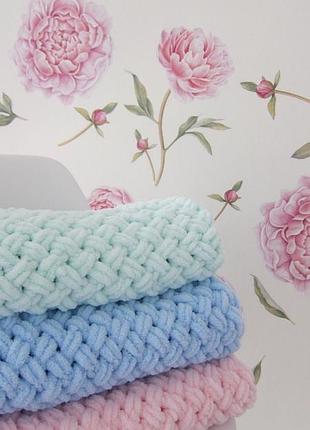 Плед детский вязаный плюшевый мятный плед 85*85 см нежный плюшевый